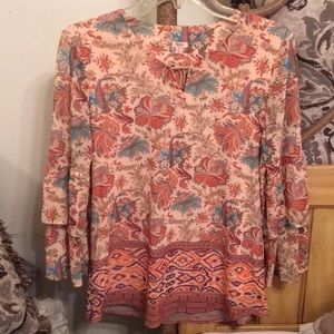 Reba brand 3/4 ruffled bell sleeve blouse